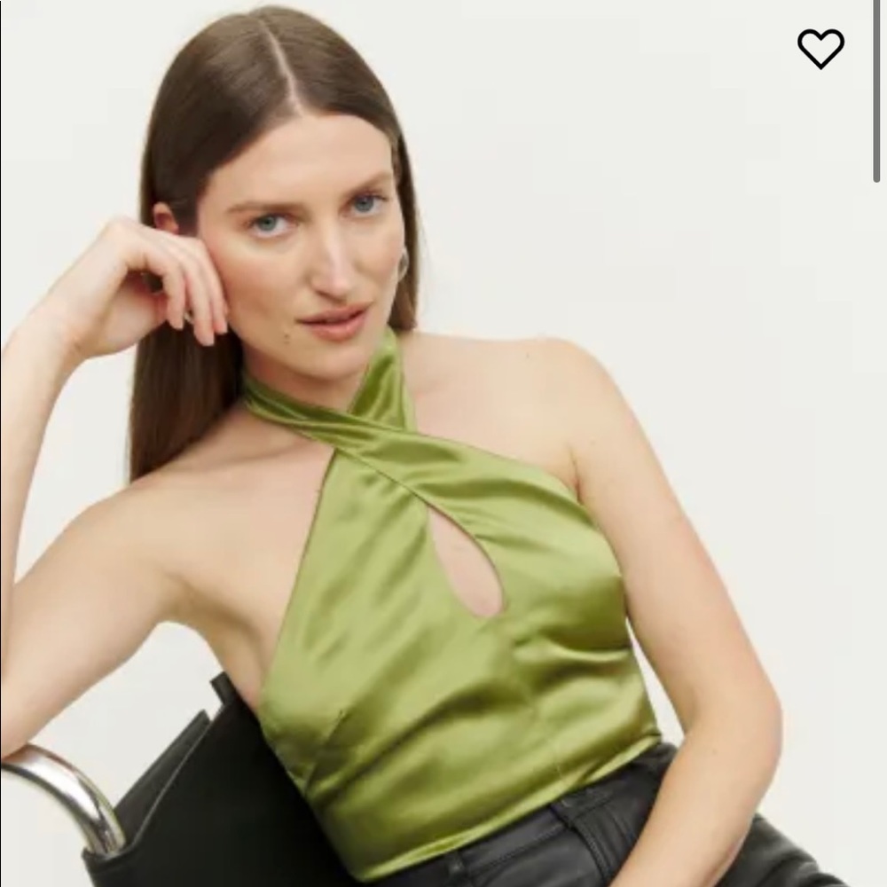 Reformation Paris Silk Top in Avocado